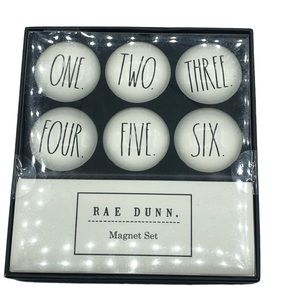NIB Rae Dunn Magnet Set 6 Glass Dome Numbers Spellout White Black Font New